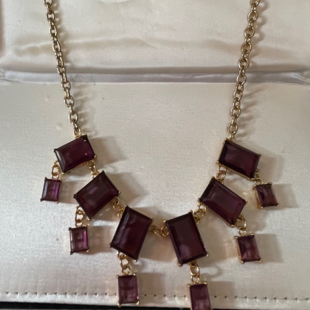 Vintage Late Art Deco Purple Glass Gold Metal Festoon Necklace